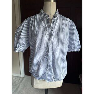 Philosophy Petite blue and white striped short sleeve button down blouse PL